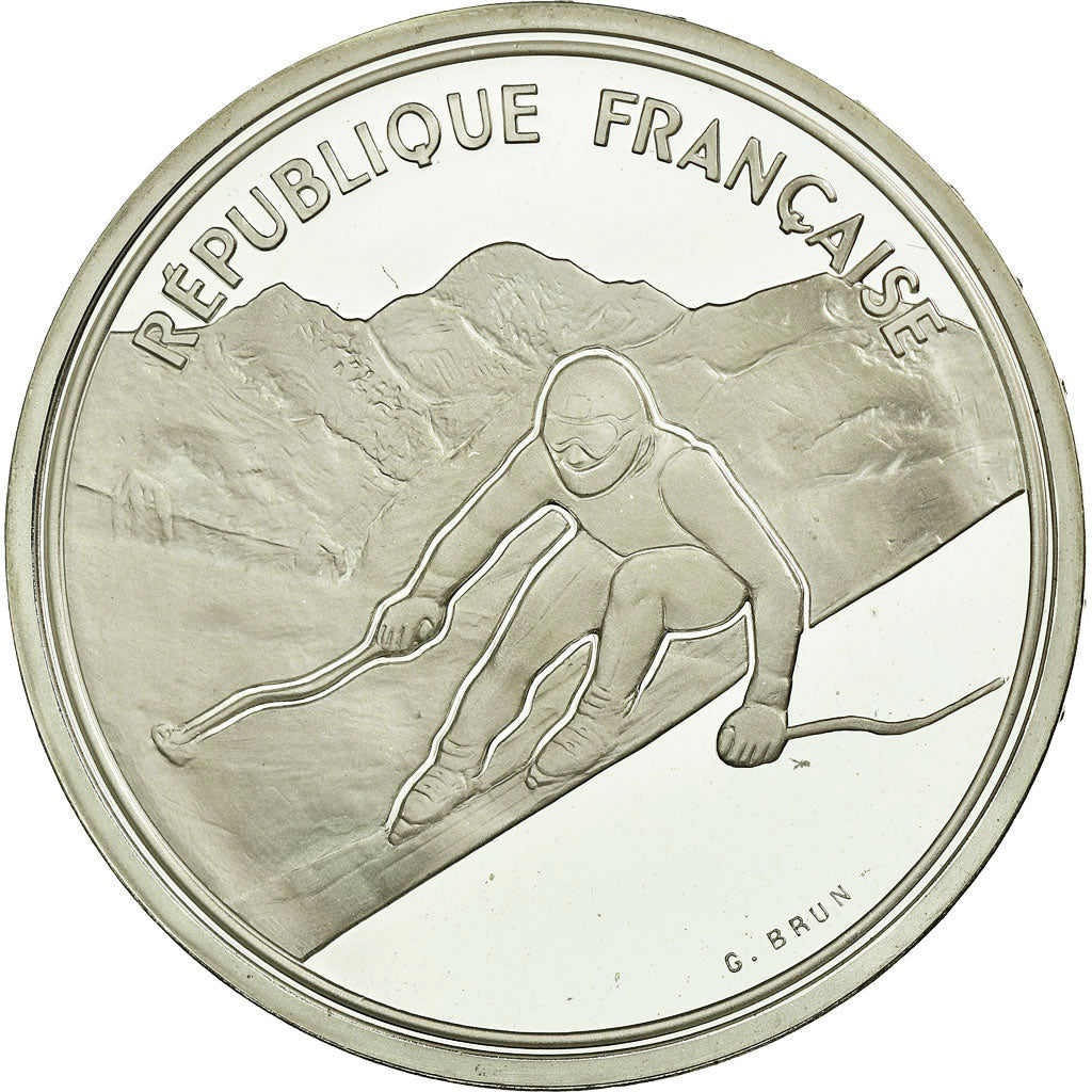 Coin, France, Alpine skiing, 100 Francs, 1989, Albertville 92, MS(65-70)