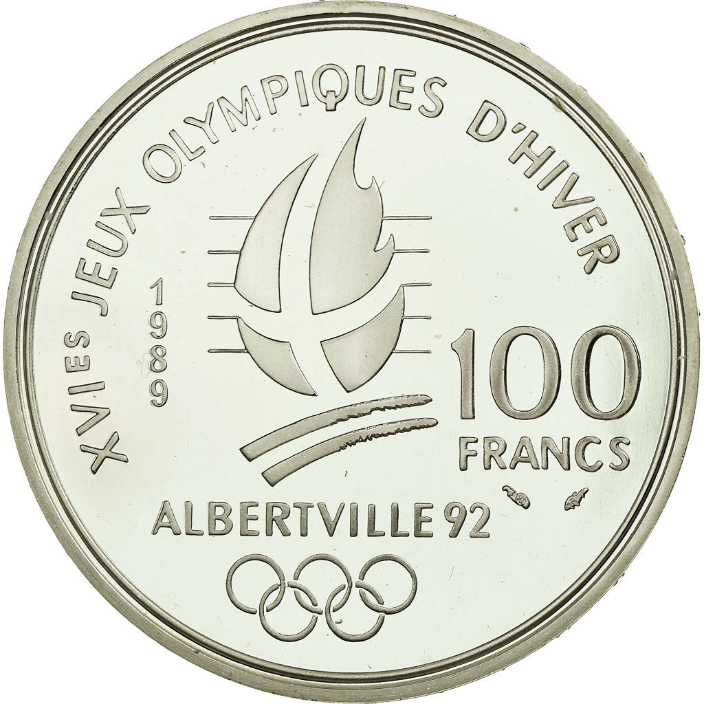 Coin, France, Alpine skiing, 100 Francs, 1989, Albertville 92, MS(65-70)