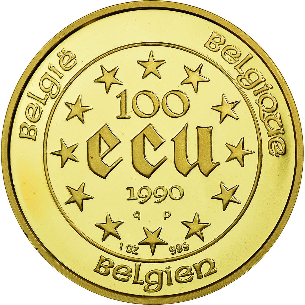 Coin, Belgium, 100 Ecu, 1990, 1 Oz, MS(65-70), Gold, KM:175