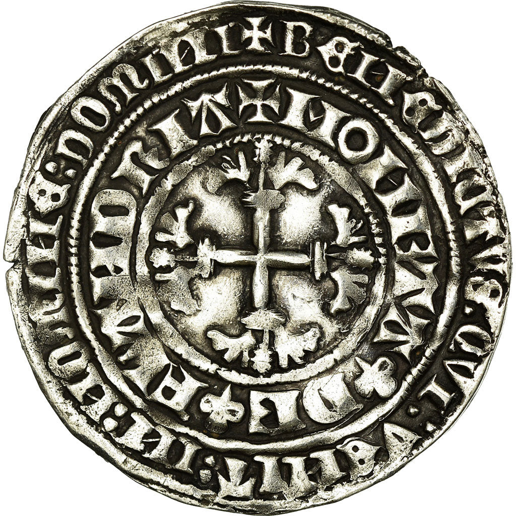 Coin, France, Flanders, Louis de Male, Double Gros, Gand, AU(50-53), Silver