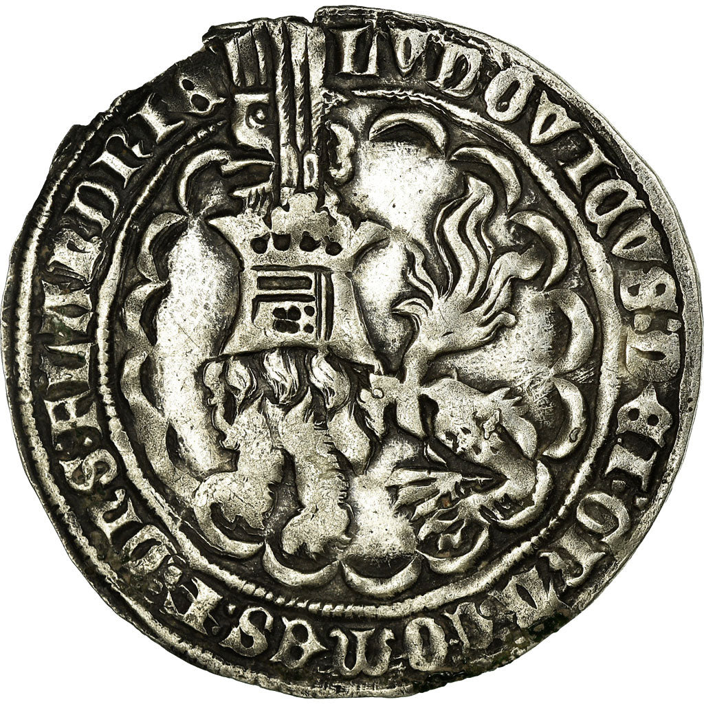 Moneta, Francja, Flanders, Louis de Male, Double Gros, Gand, AU(50-53), Srebro