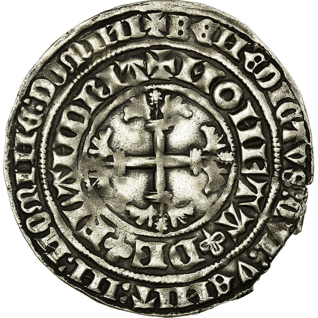 Moneta, Francja, Flanders, Louis de Male, Double Gros, Gand, AU(50-53), Srebro