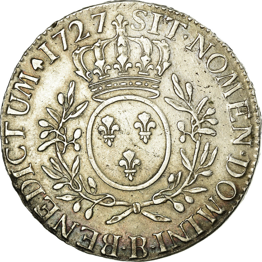 Moneda, Francia, Louis XV, Ecu aux branches d'olivier, 1727, Rouen, MBC+, Plata
