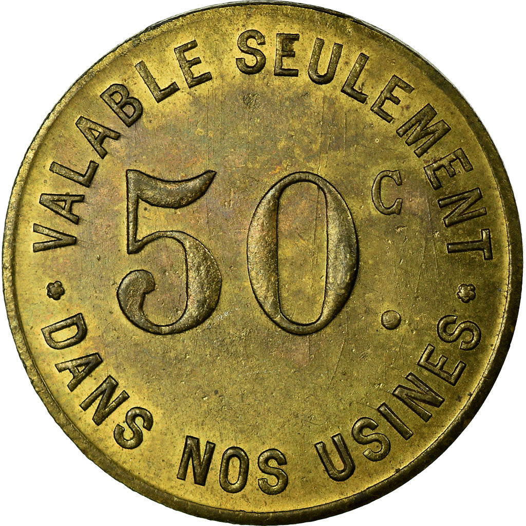 Monnaie, France, Société RATEAU, La Courneuve, 50 Centimes, SUP, Laiton