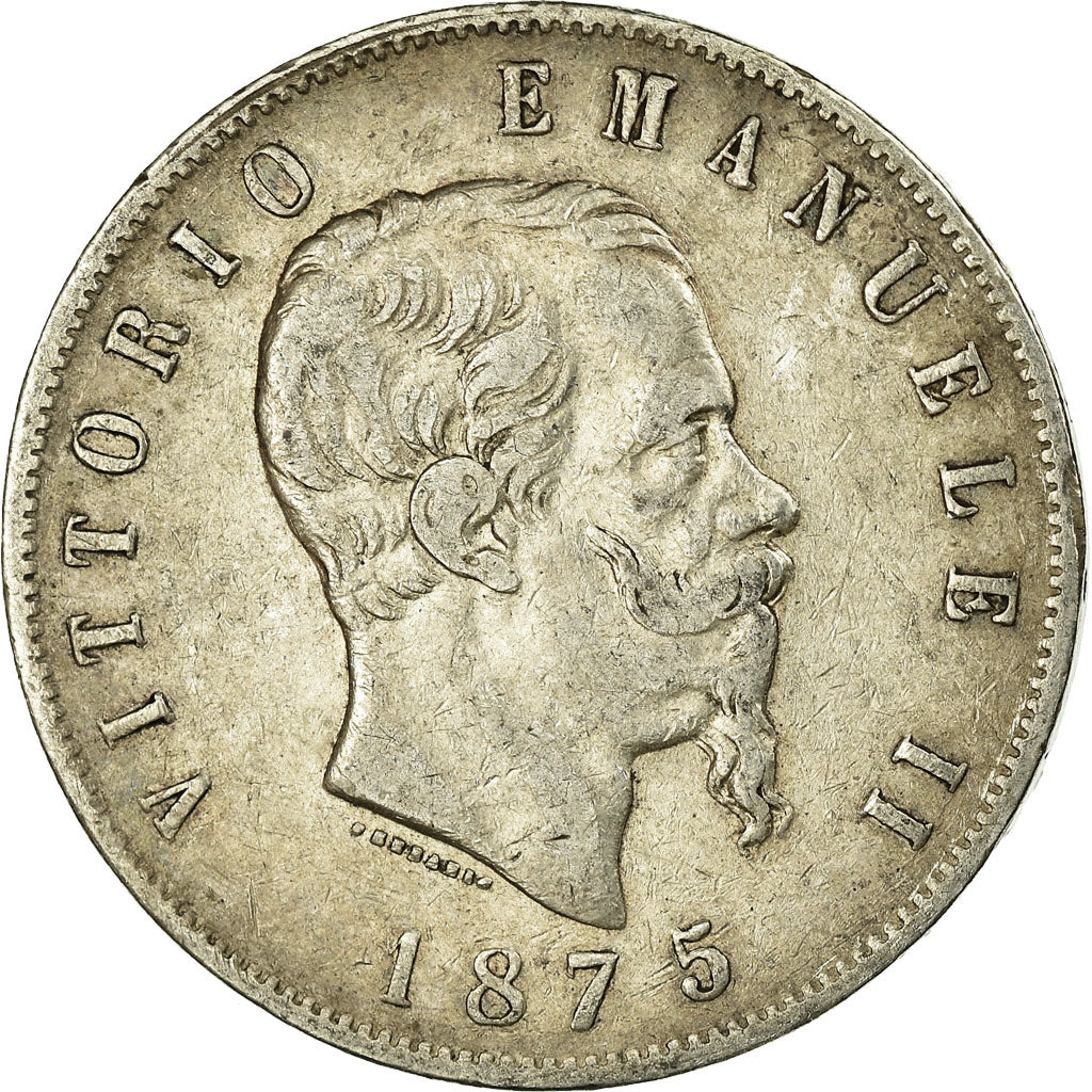 Coin, Italy, Vittorio Emanuele II, 5 Lire, 1875, Milan, VF(20-25), Silver