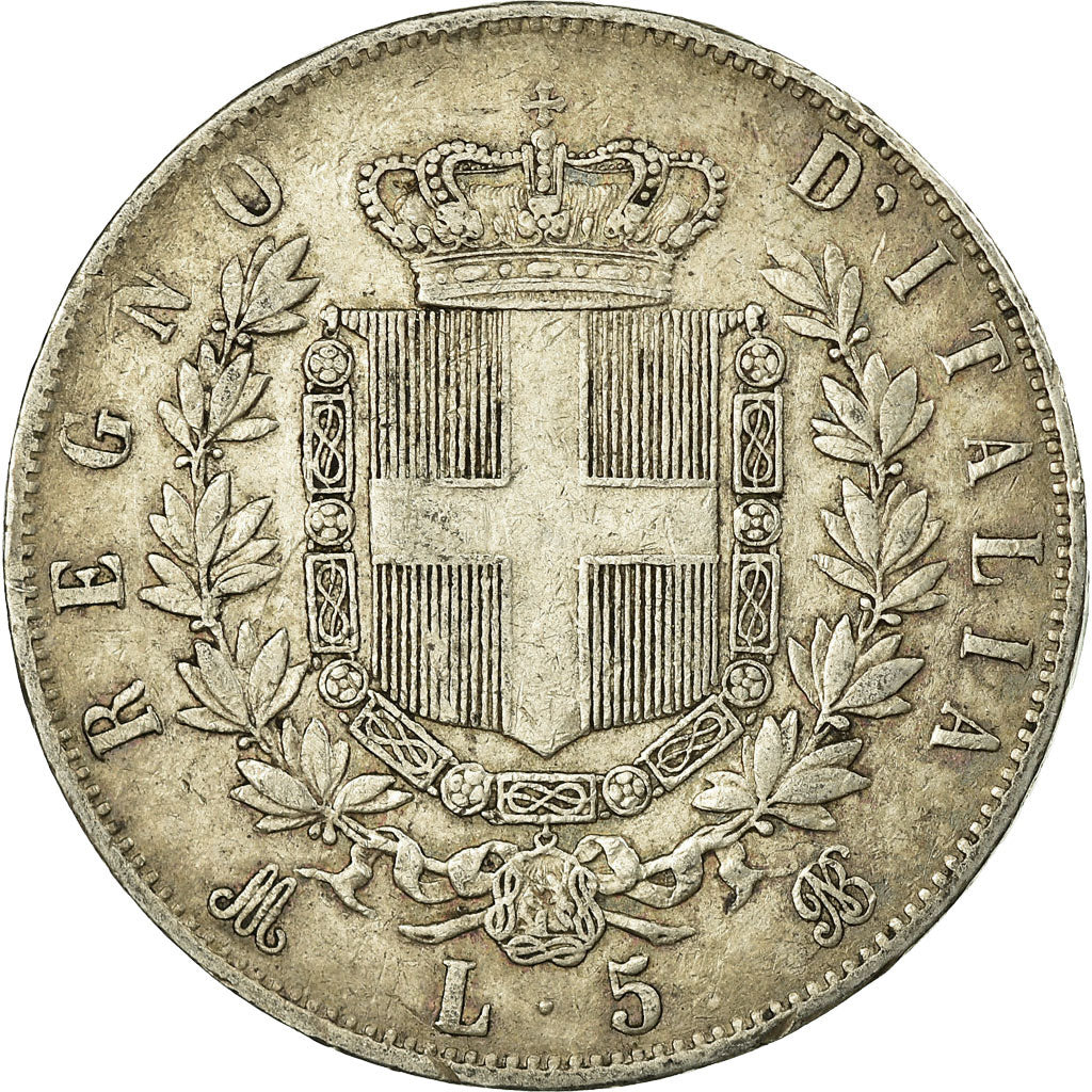Coin, Italy, Vittorio Emanuele II, 5 Lire, 1875, Milan, VF(20-25), Silver