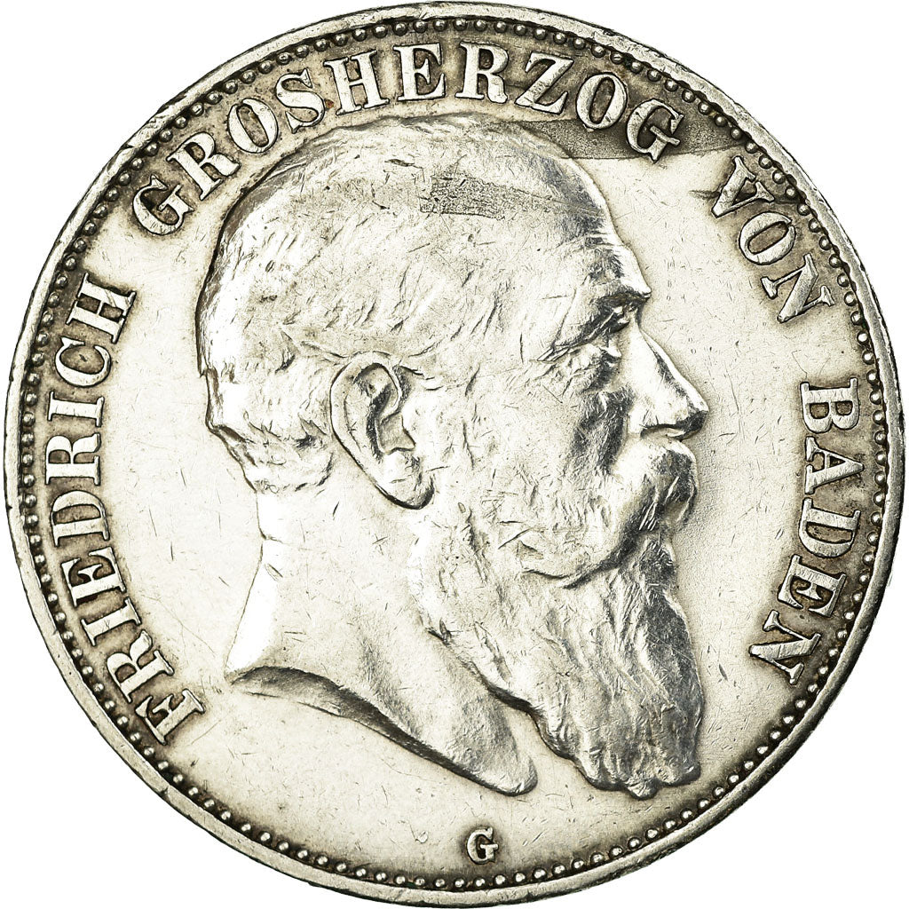 Coin, German States, BADEN, Friedrich I, 5 Mark, 1907, EF(40-45), Silver, KM:274