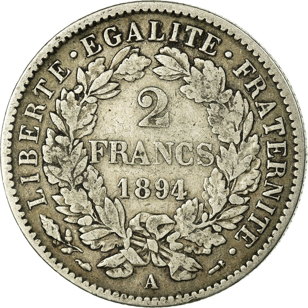 Coin, France, Cérès, 2 Francs, 1894, Paris, VF(30-35), Silver, KM:817.1