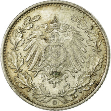 Coin, GERMANY - EMPIRE, 1/2 Mark, 1906, Karlsruhe, AU(50-53), Silver, KM:17