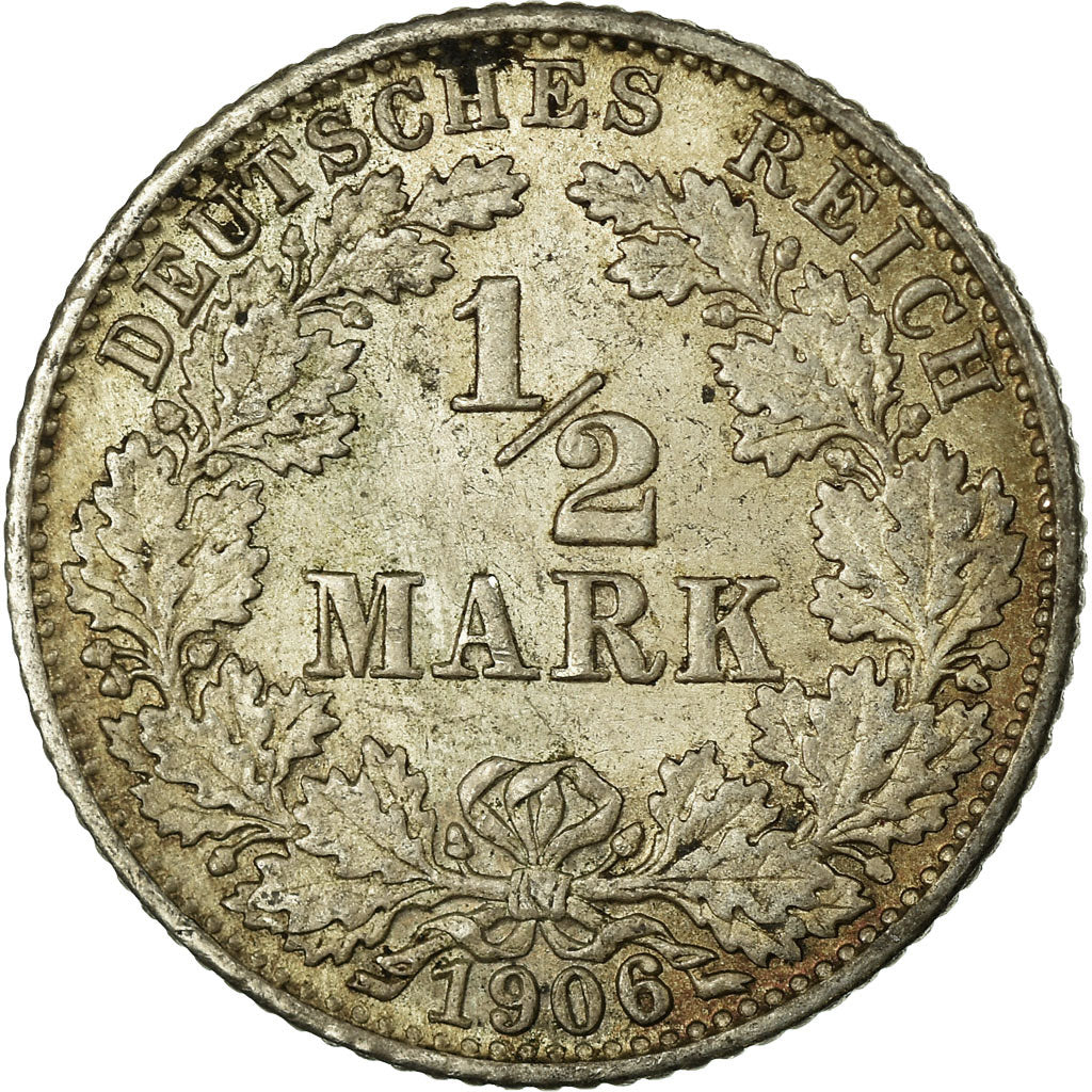 Coin, GERMANY - EMPIRE, 1/2 Mark, 1906, Karlsruhe, AU(50-53), Silver, KM:17