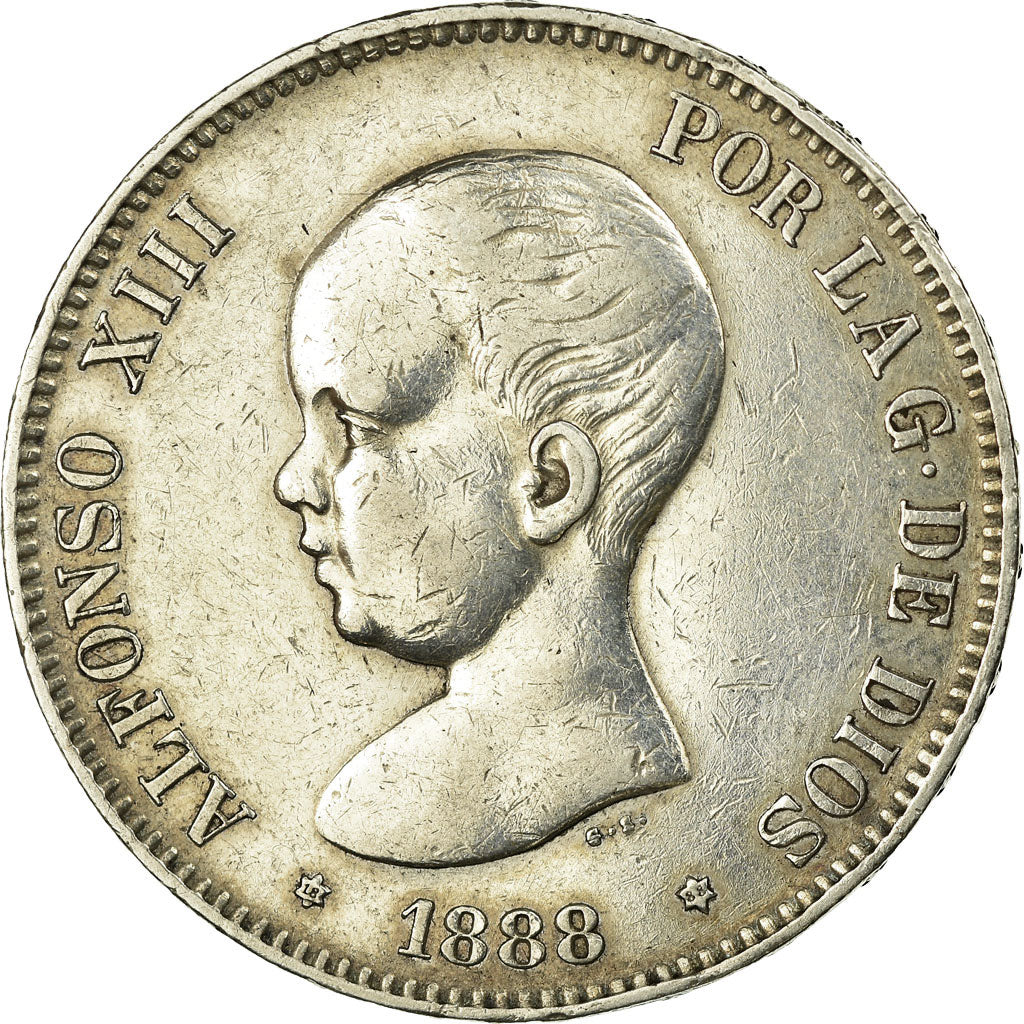Coin, Spain, Alfonso XIII, 5 Pesetas, 1888, Madrid, EF(40-45), Silver, KM:689