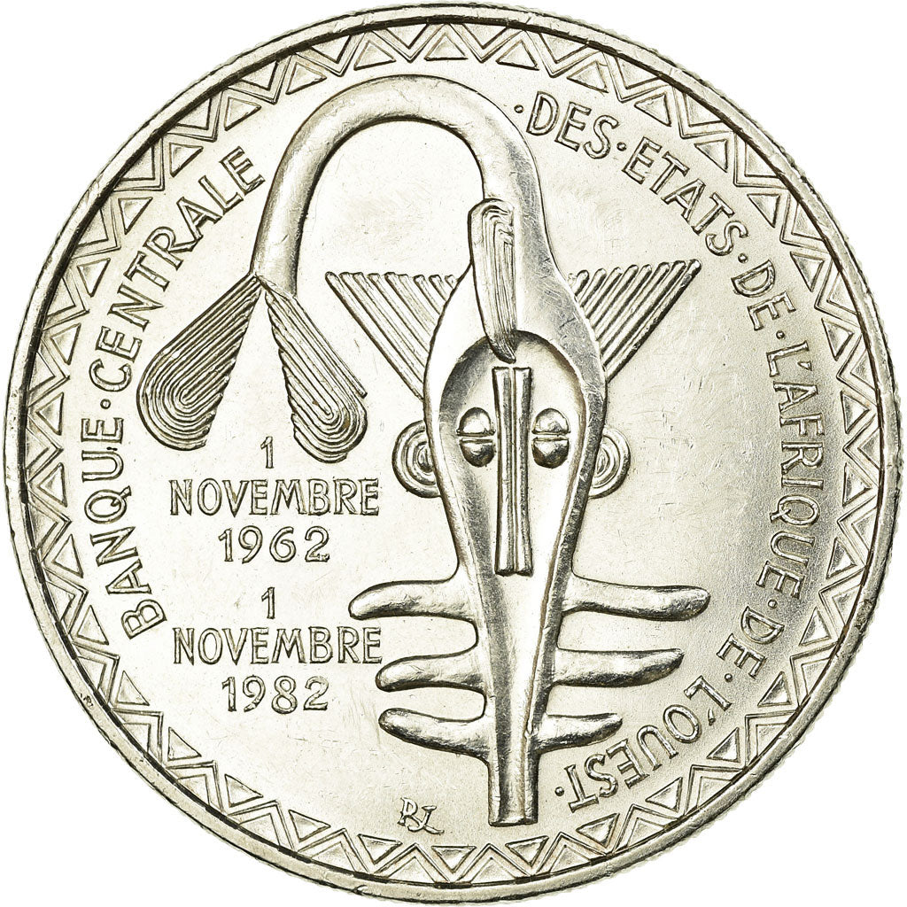 Coin, West African States, 5000 Francs, 1982, MS(60-62), Silver, KM:11