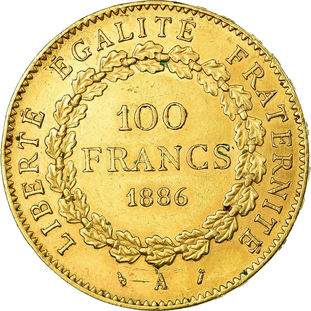 Moneda, Francia, Génie, 100 Francs, 1886, Paris, MBC+, Oro, KM:832