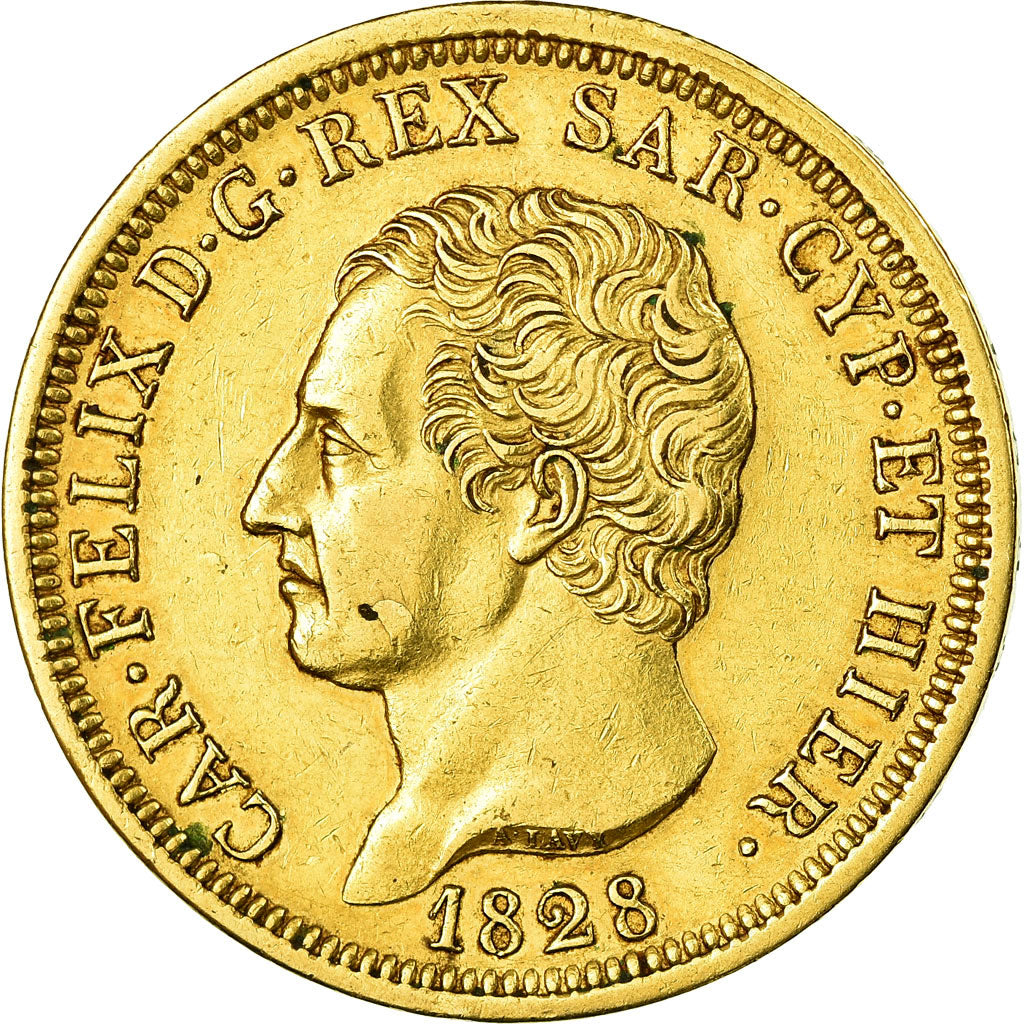 Coin, ITALIAN STATES, SARDINIA, Carlo Felice, 80 Lire, 1828, Torino, AU(50-53)