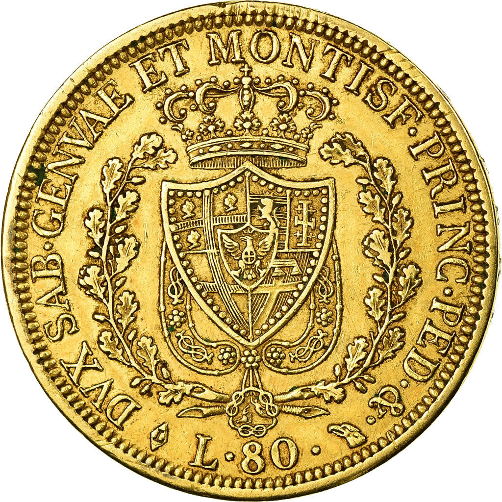 Coin, ITALIAN STATES, SARDINIA, Carlo Felice, 80 Lire, 1828, Torino, AU(50-53)