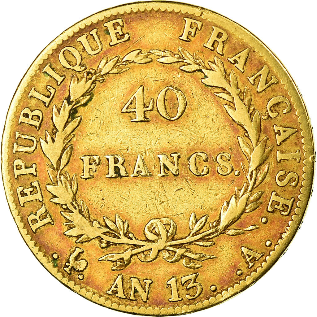 Moneda, Francia, Napoléon I, 40 Francs, AN 13, Paris, BC+, Oro, KM:664.1