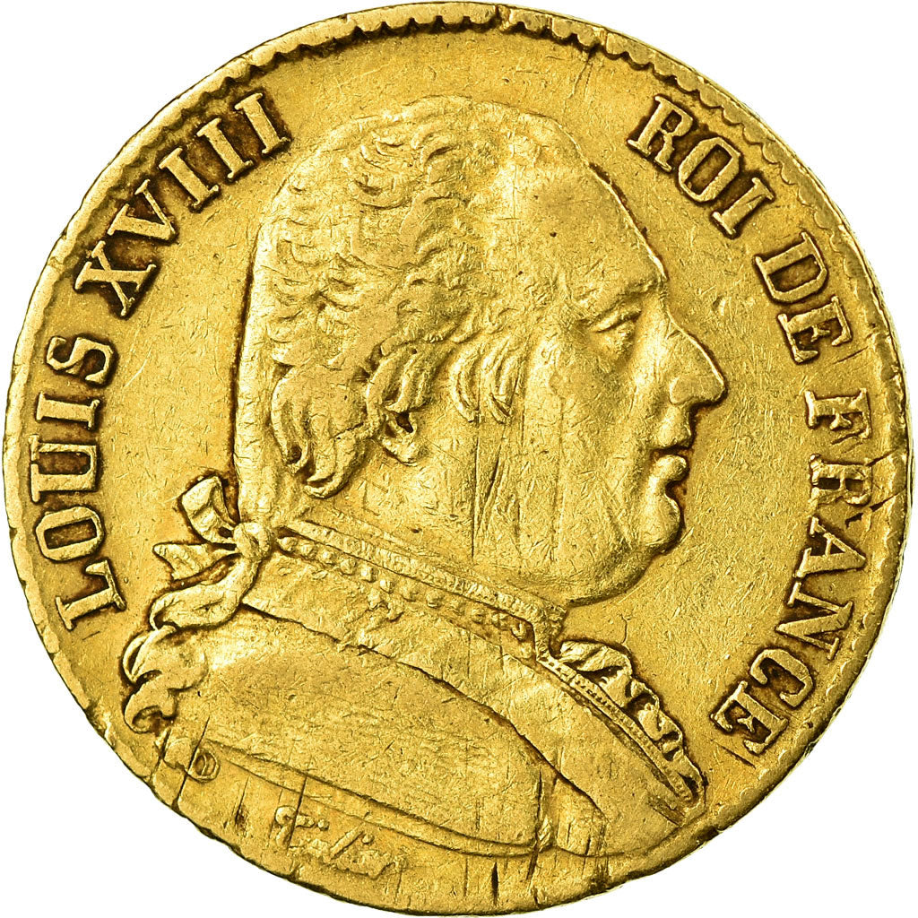 Moneta, Francja, Louis XVIII, 20 Francs, 1814, Paris, VF(30-35), Złoto