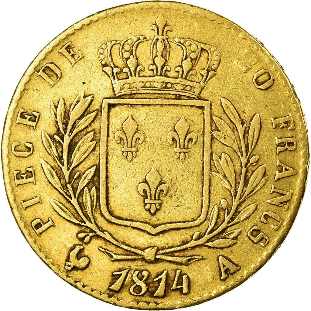 Moneta, Francja, Louis XVIII, 20 Francs, 1814, Paris, VF(30-35), Złoto