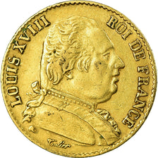 Moeda, França, Louis XVIII, 20 Francs, 1814, Paris, EF(40-45), Dourado