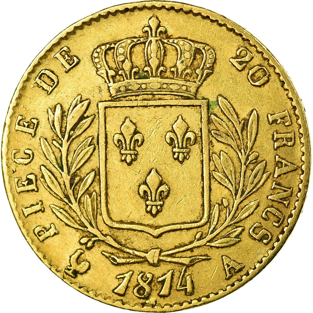 Moeda, França, Louis XVIII, 20 Francs, 1814, Paris, EF(40-45), Dourado