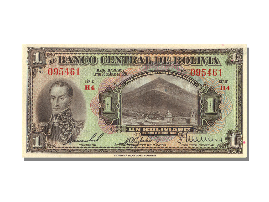 Banknote, Bolivia, 1 Boliviano, 1928, 1928-07-20, UNC(65-70)