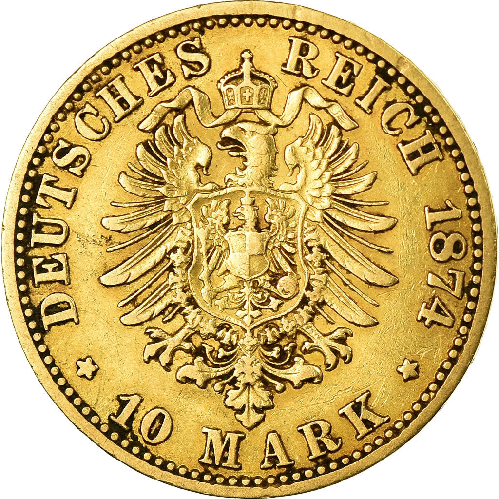 Moneta, Stati tedeschi, PRUSSIA, Wilhelm I, 10 Mark, 1874, Berlin, BB, Oro