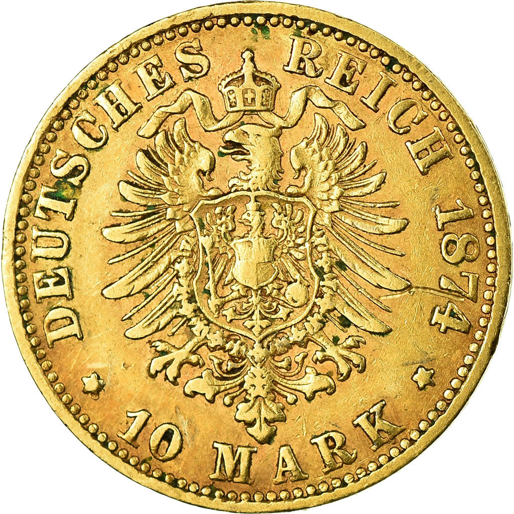 Coin, German States, BAVARIA, Ludwig II, 10 Mark, 1874, Munich, EF(40-45), Gold