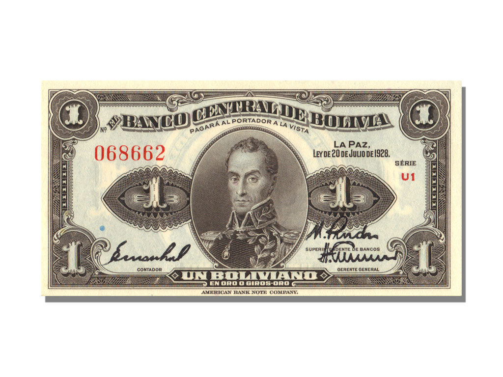 Bolivia, 1 Boliviano, 1928, 1928-07-20, UNC(65-70)