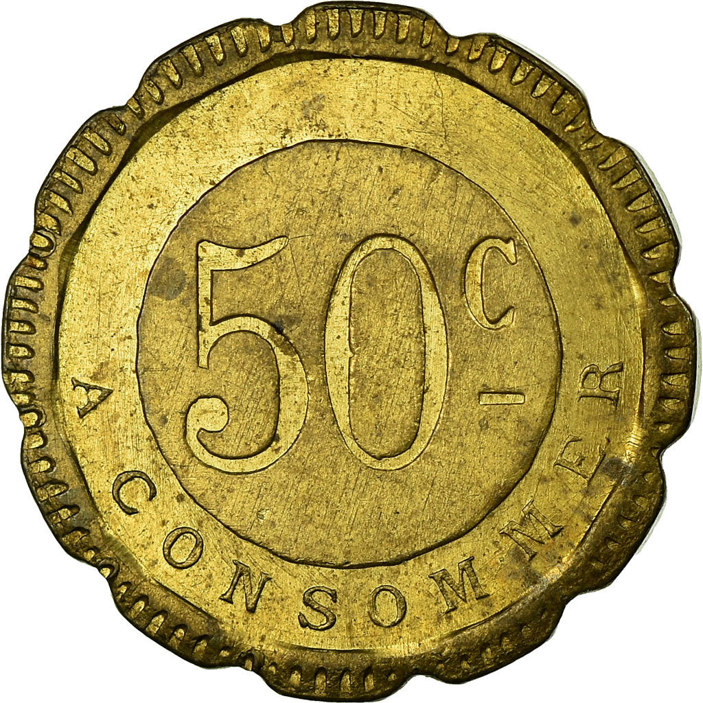 Coin, France, G. Joly, Besançon, 50 Centimes, AU(50-53), Brass