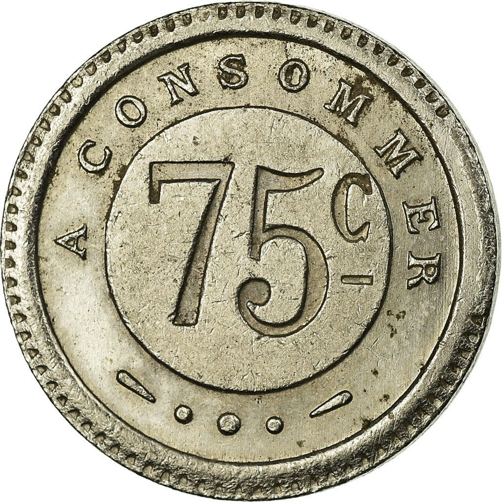 Coin, France, G. Joly, Besançon, 75 Centimes, MS(60-62), Nickel plated brass