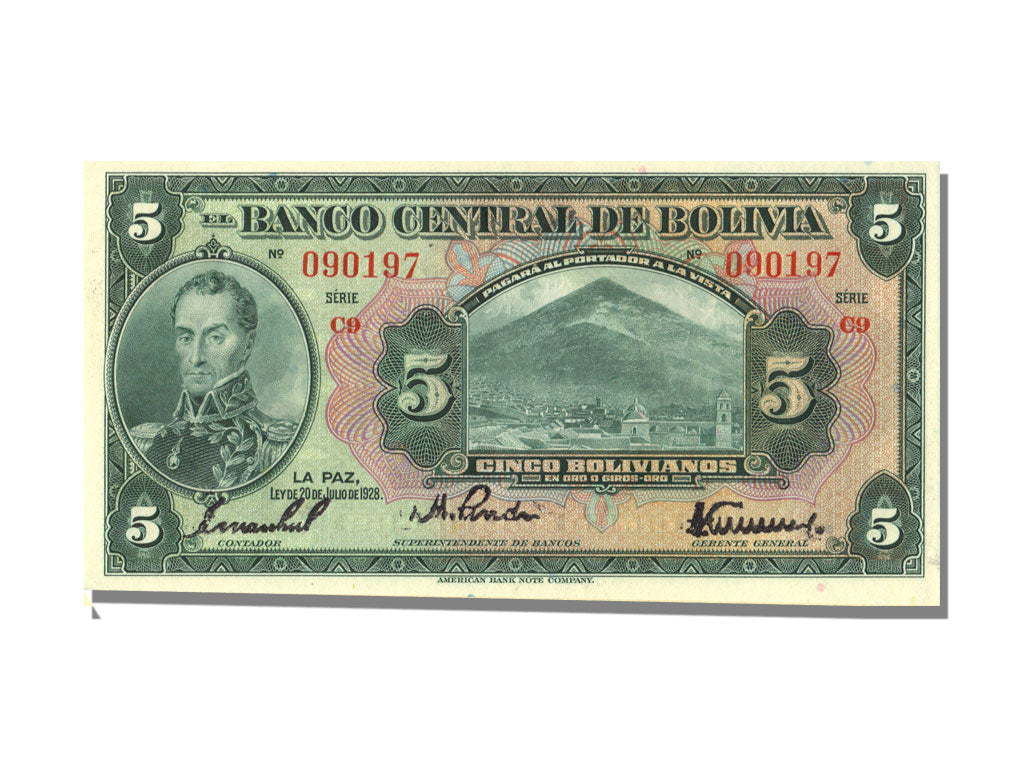 Bolivia, 5 Bolivianos, 1928, KM #120a, 1928-07-20, UNC(65-70), C9