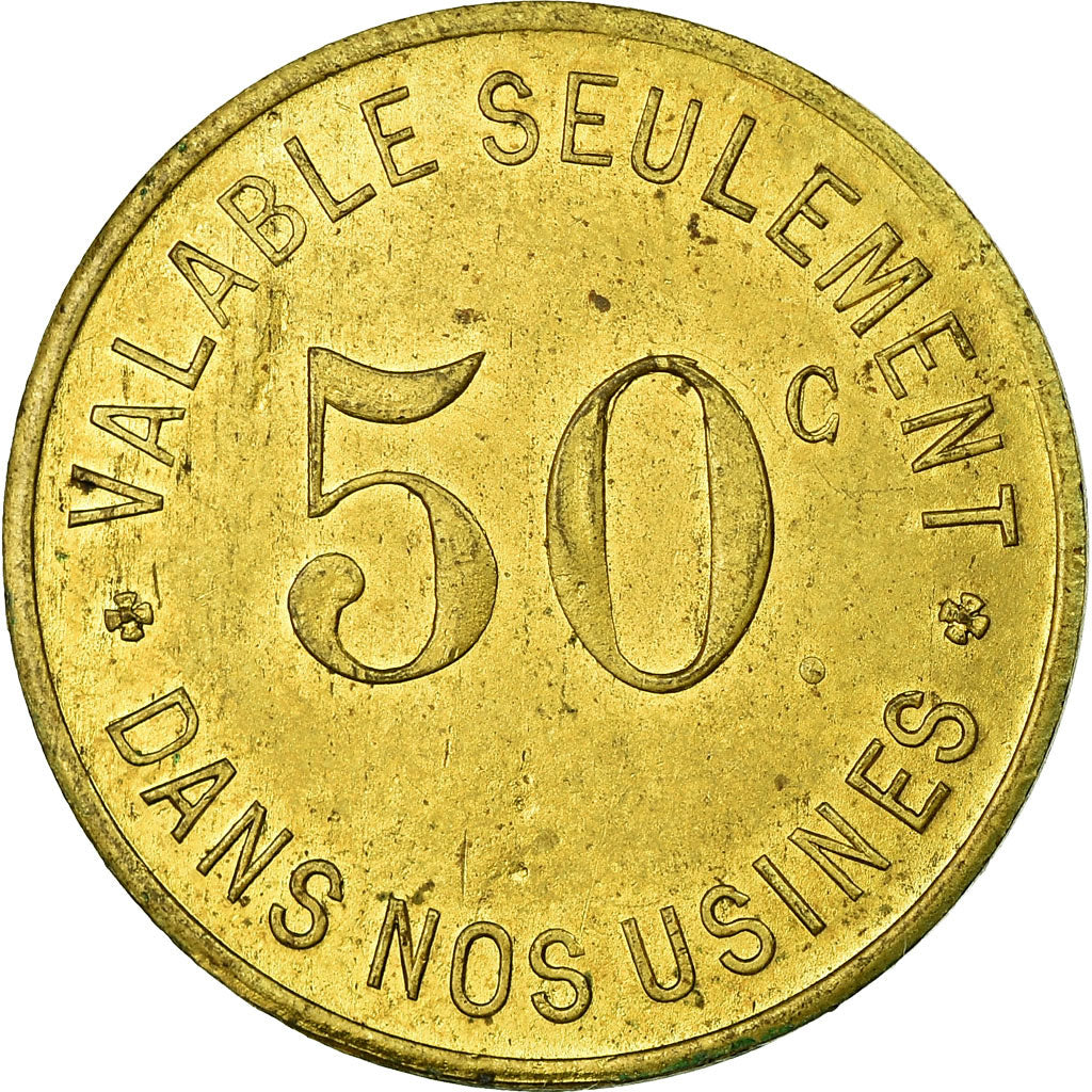 Coin, France, Renault, Boulogne-Billancourt, 50 Centimes, AU(55-58), Brass