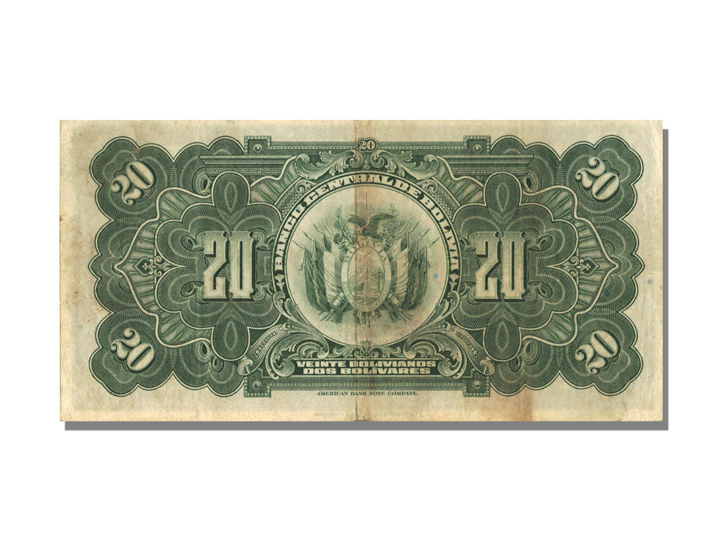 Bolivia, 20 Bolivianos, 1928, KM #122a, 1928-07-20, AU(50-53), W3