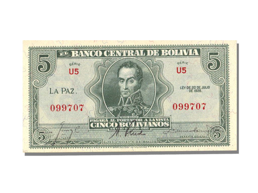 Bolivia, 5 Bolivianos, 1928, 1928-07-20, FDS