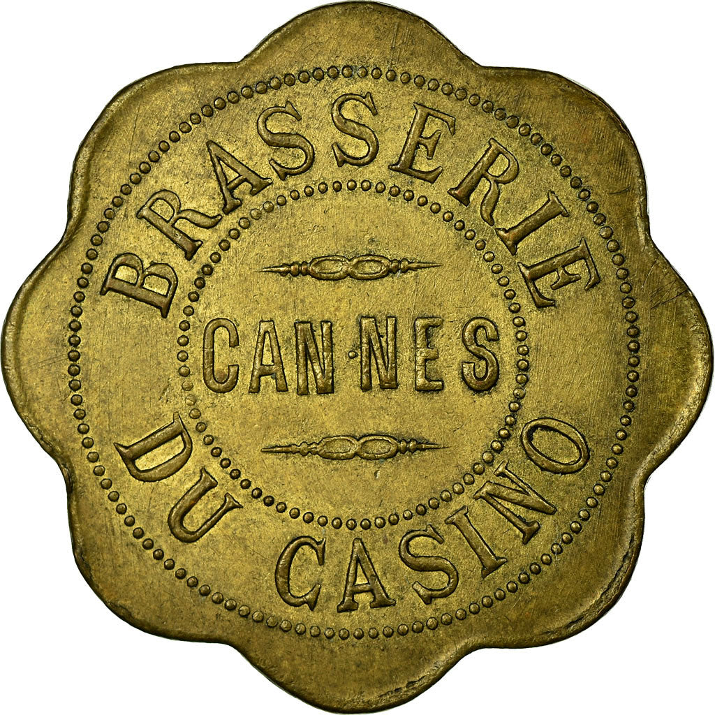 Moneda, Francia, Brasserie du Casino, Cannes, 75 Centimes, EBC, Latón
