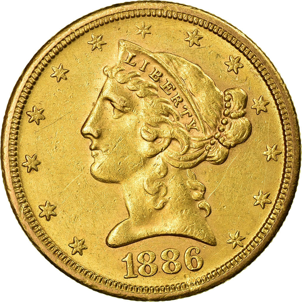 Moneta, USA, Coronet Head, $5, Half Eagle, 1886, San Francisco, AU(55-58)