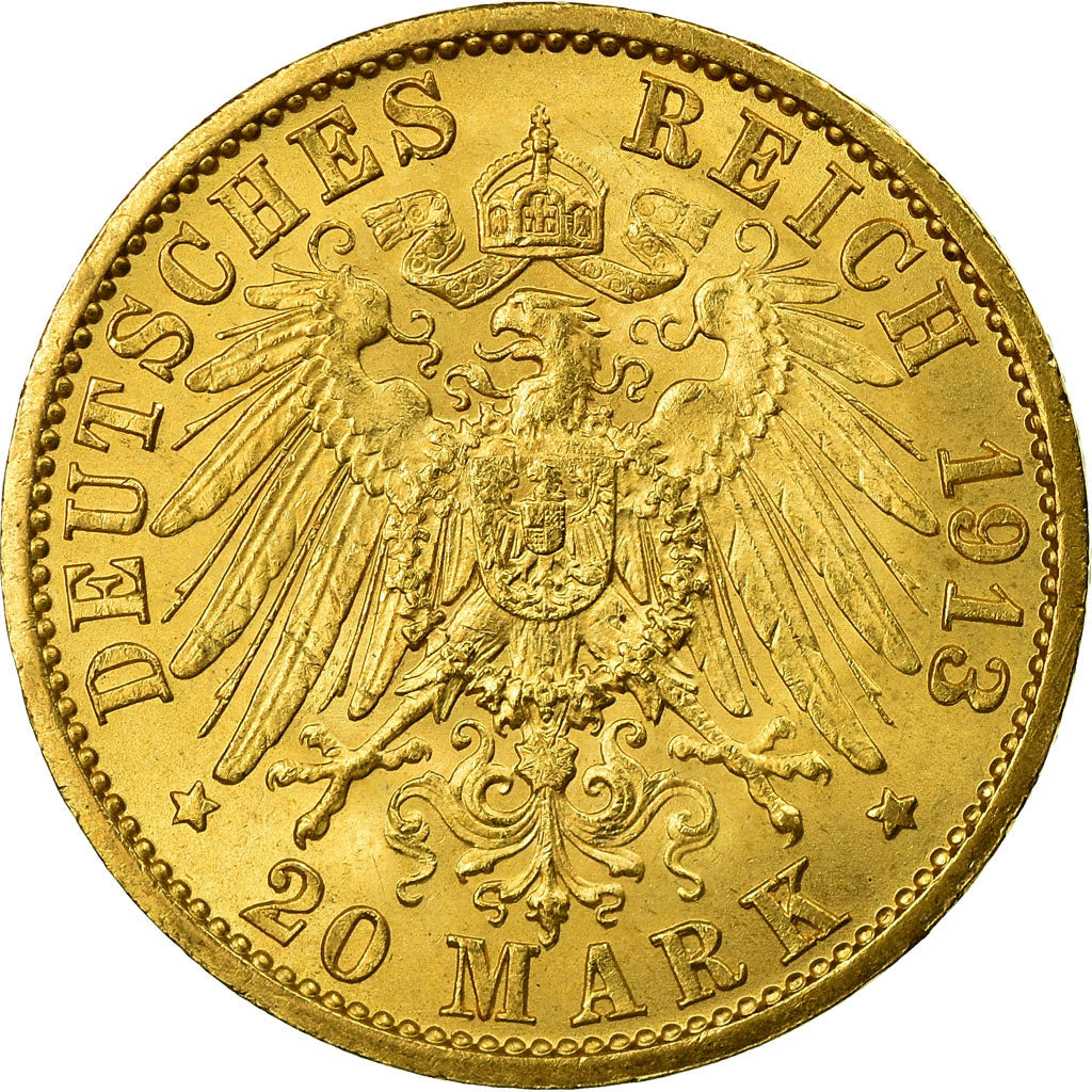 Coin, German States, PRUSSIA, Wilhelm II, 20 Mark, 1913, Berlin, MS(63), Gold