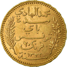 Coin, Tunisia, Muhammad al-Hadi Bey, 20 Francs, 1904, Paris, MS(63), Gold