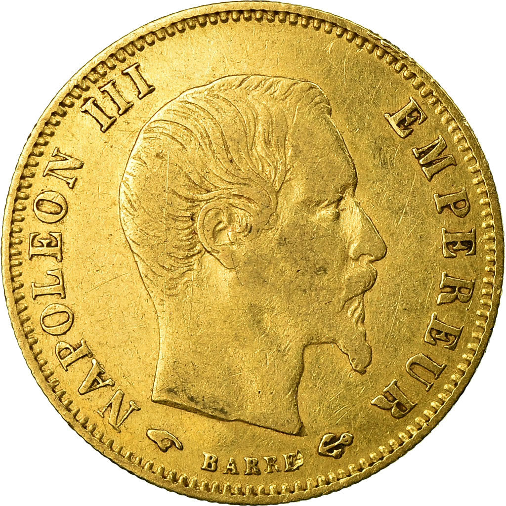 Moneda, Francia, Napoleon III, 5 Francs, 1859, Paris, BC+, Oro, KM:787.1
