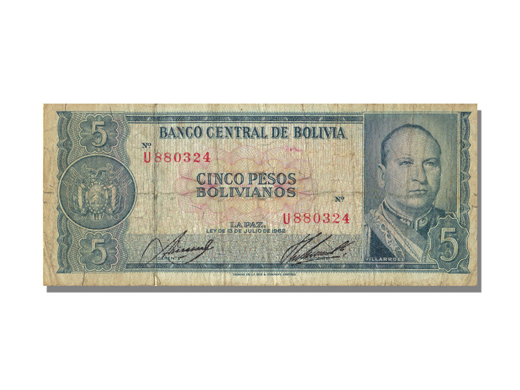 Bolivia, 5 Pesos Bolivianos, 1962, KM #153a, 1962-07-13, VF(20-25), U