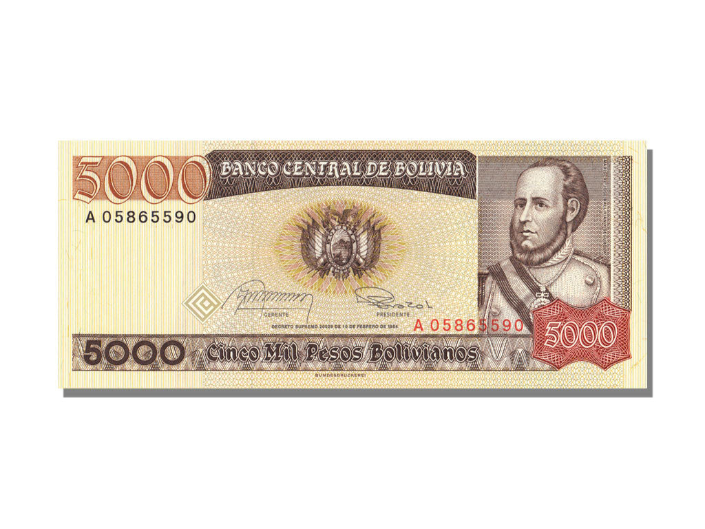 Billete, 5000 Pesos Bolivianos, 1984, Bolivia, KM:168a, 1984-02-10, UNC