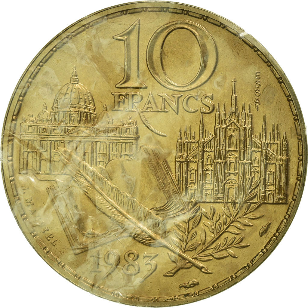 Coin, France, Stendhal, 10 Francs, 1983, Paris, ESSAI, MS(65-70), Nickel-Bronze