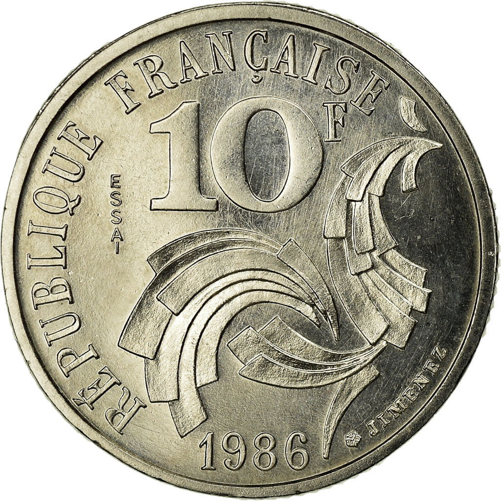 Coin, France, Jimenez, 10 Francs, 1986, Paris, ESSAI, MS(64), Nickel, KM:E132