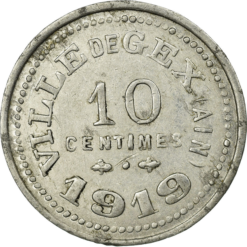 Munten, Frankrijk, Ville de Gex, Gex, 10 Centimes, 1919, Medal alignment, ZF+