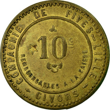Coin, France, Compagnie de Fives-Lille, Givors, 10 Centimes, AU(55-58), Brass