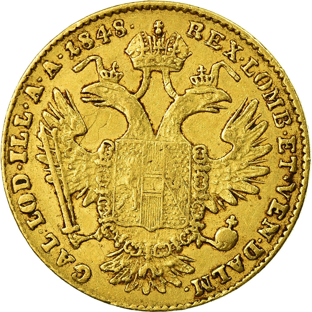Coin, Austria, Ferdinand I, Ducat, 1848, Karlsburg, VF(30-35), Gold, KM:2262
