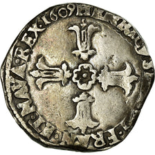 Moeda, França, Henri IV, 1/4 Ecu, 1609, Bordeaux, VF(30-35), Prata