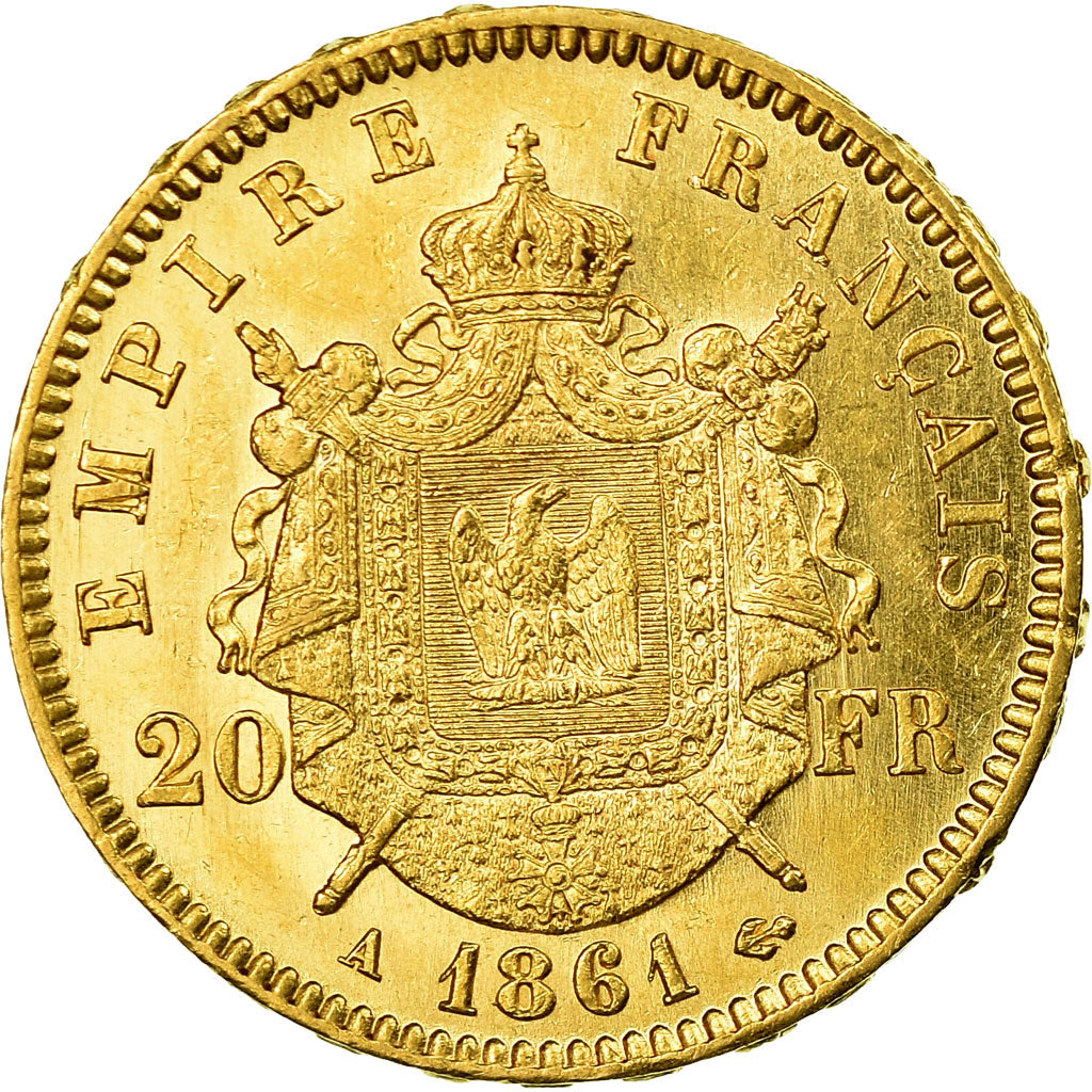 Münze, Frankreich, Napoleon III, 20 Francs, 1861, Paris, VZ, Gold, KM:801.1