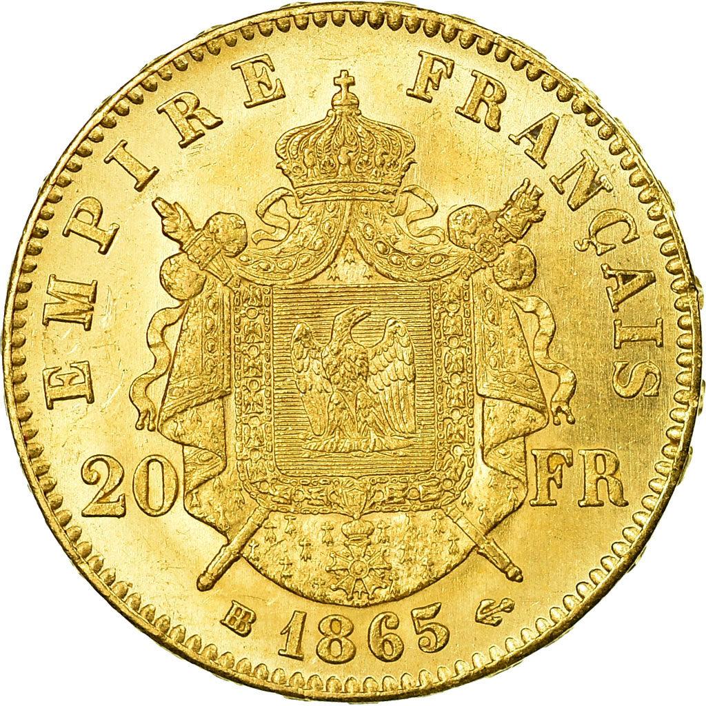 Moneda, Francia, Napoleon III, 20 Francs, 1865, Strasbourg, EBC, Oro, KM:801.2