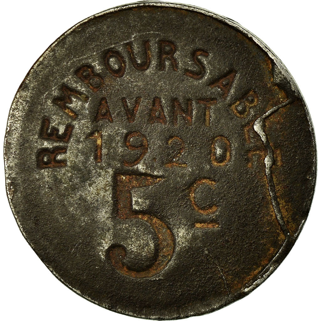 Moeda, França, Union Fuméloise, Fumel, 5 Centimes, 1917, EF(40-45), Ferro